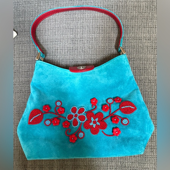 Isabella Fiore Handbags - NWOT ISABELLE FIORE Turquoise & Red Beaded Floral Bag Purse